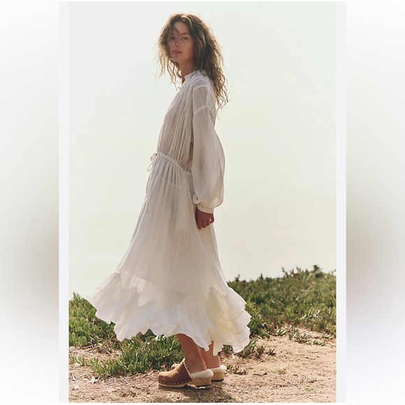 Free People Free-est Sea La Vie Elegant White Button-Down Maxi Dress L - Picture 3 of 13